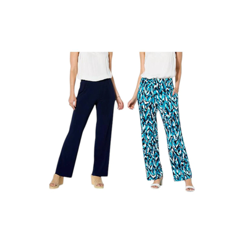 Nina Leonard Women's 2pk Straight Pant w/ Pocket Navy & Navy Multi